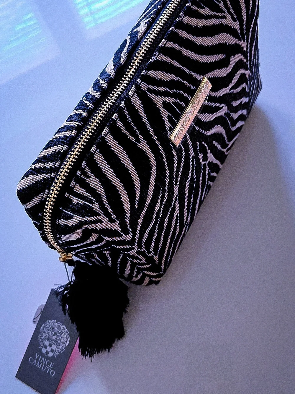 Vince Camuto Zebra Jacquard Cosmetic Pouch NWT